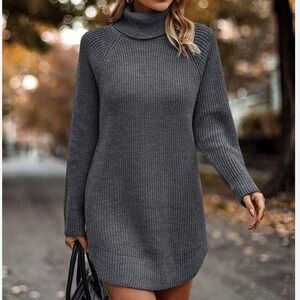 Lovers + Friends Sweater Dress Chunky Turtleneck Sz XS Oversized - Knit- Gray